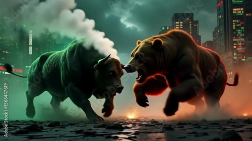 Fearless Bull and Wild Bear Standoff in Dramatic Scene