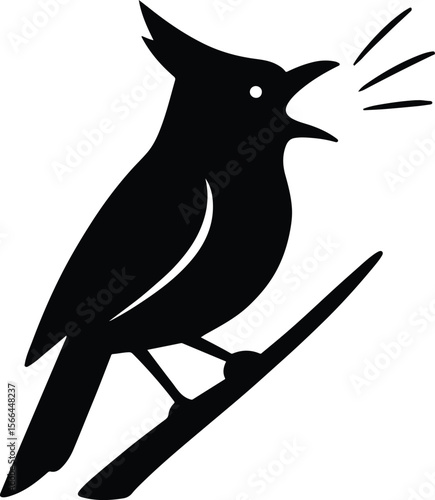 Silhouette cardinal perched on branch singing vector illustration
