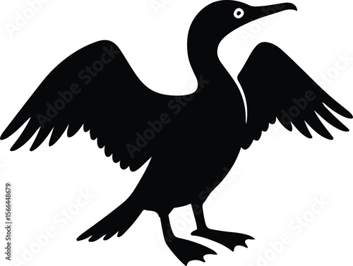 Silhouette cormorant bird with outstretched wings vector illustration