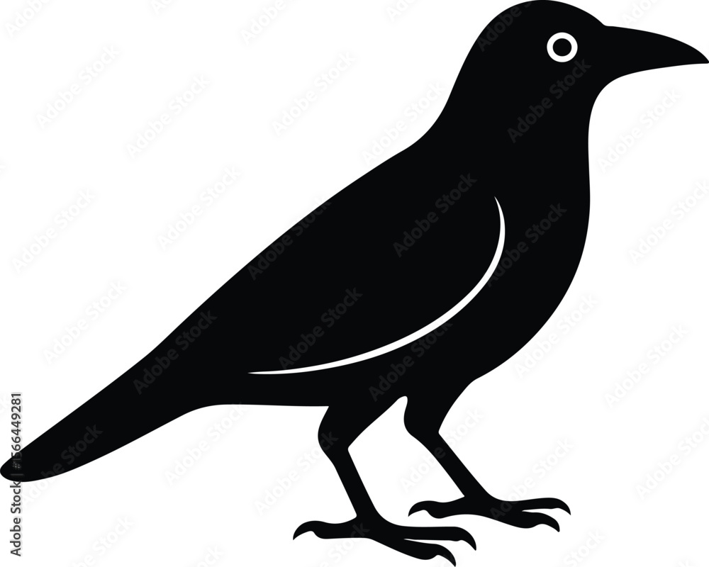 Fototapeta premium Silhouette crow standing isolated on white background vector illustration