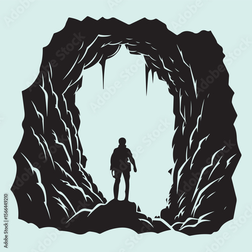 Dark Cave Exploration Silhouette Icon Outdoor Expedition Concept