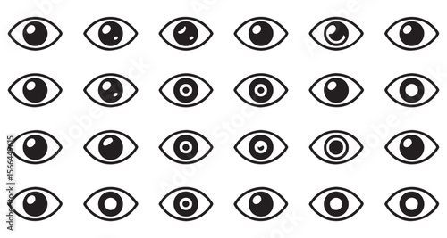 Collection of Eye Icons An Array of Stylized Eye Designs for Various Purposes and Creative Projects Black and White