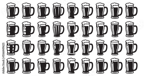 A Plethora of Frothy Brews Varied Beer Mugs and Glasses Overflowing with Refreshing Foamy Beverages in a Repeat Pattern Design