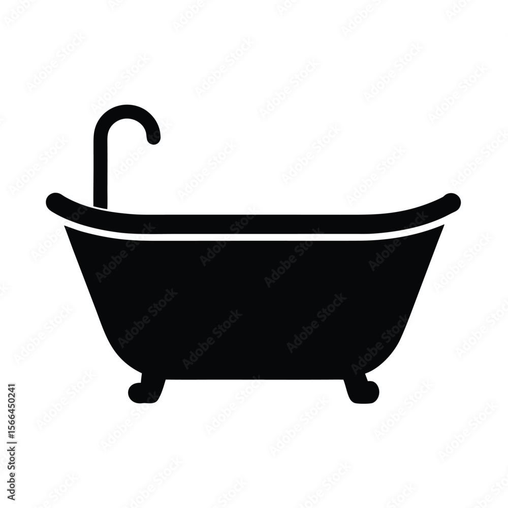 Black Bathtub Icon with Faucet on White Background Illustration Black Bathtub Icon with Faucet on White Background Illustration
