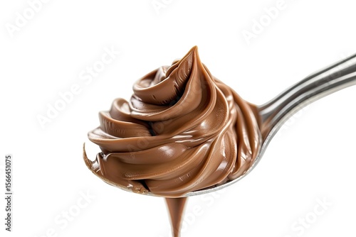 vibrant picture of Swirl of chocolate cream in spoon isolated on white background