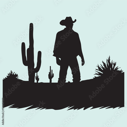 Minimal Cowboy Desert Silhouette Icon American West Illustration