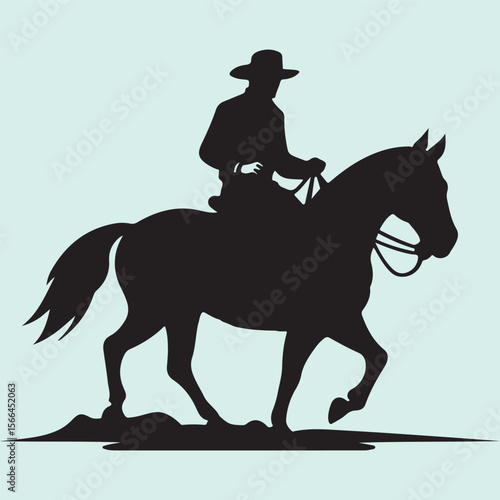 Lone Cowboy on Horse Silhouette Western Rider Illustration
