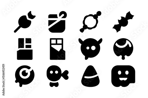 Halloween trick or treat bag black color solid fill icon bundle