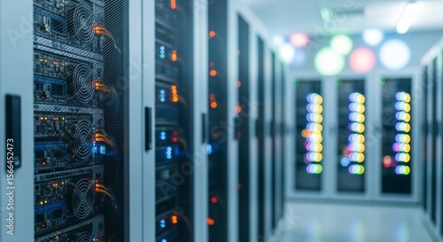 Close-up of crypto data center racks for blockchain processing