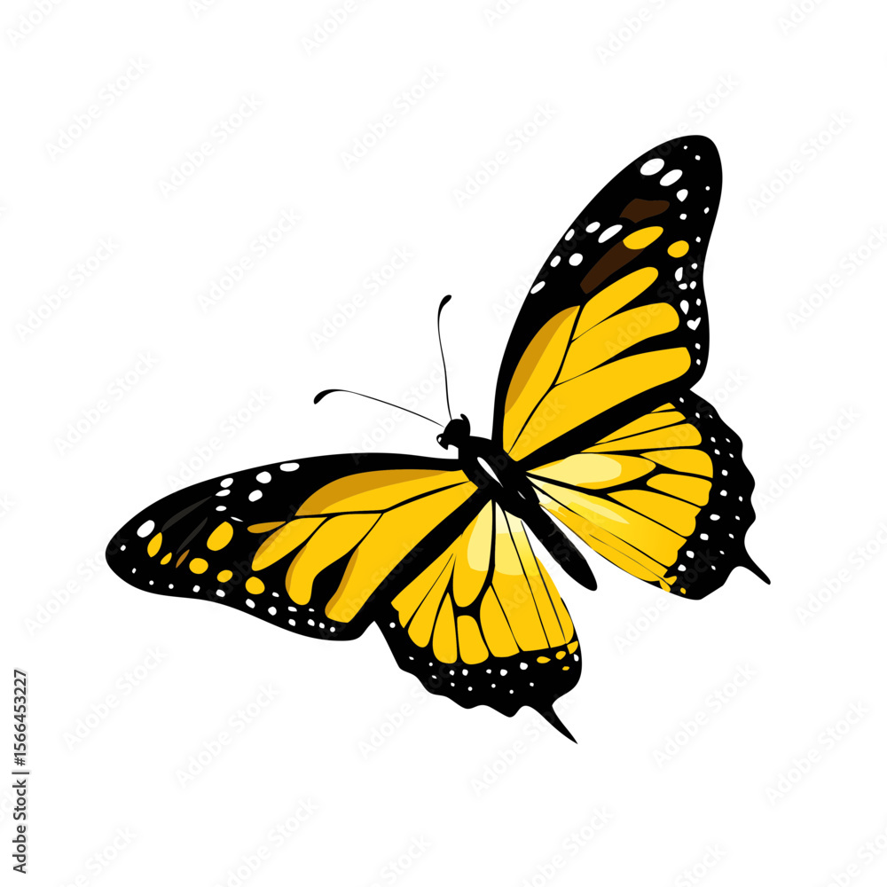Obraz premium Vibrant Yellow Butterfly Vector Illustration Isolated White Background Spring Summer Nature Design Graphic