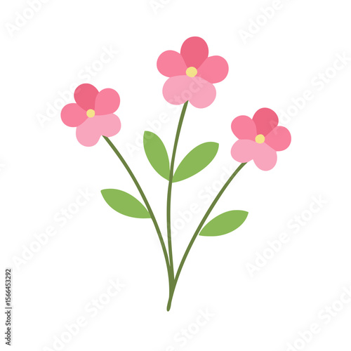 Simple Pink Flower Bouquet Spring Floral Design Element Flat Style Illustration