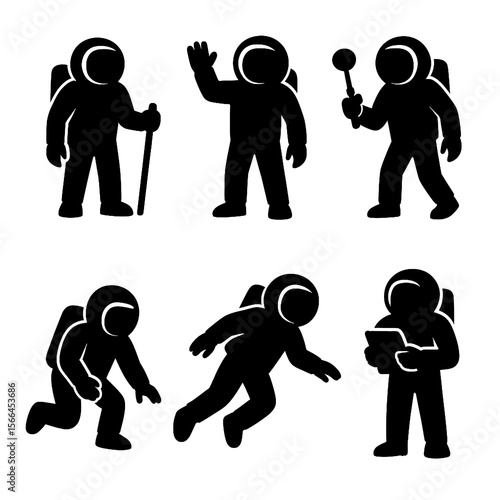 Fototapeta Naklejka Na Ścianę i Meble -  Astronaut Silhouette Collection – Transparent Background