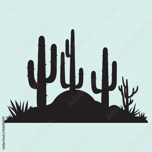 Desert Cactus Scene Silhouette Icon Dry Western Wilderness Vector