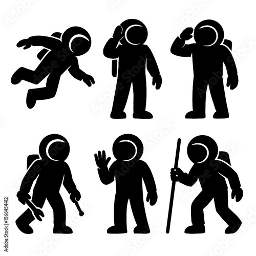 Fototapeta Naklejka Na Ścianę i Meble -  Astronaut Silhouette Collection – Transparent Background