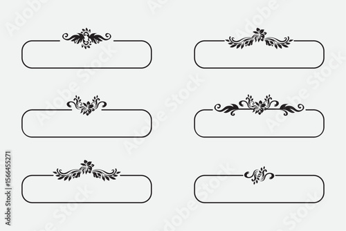 Set of six decorative ornamental frames with floral elements and rounded corners