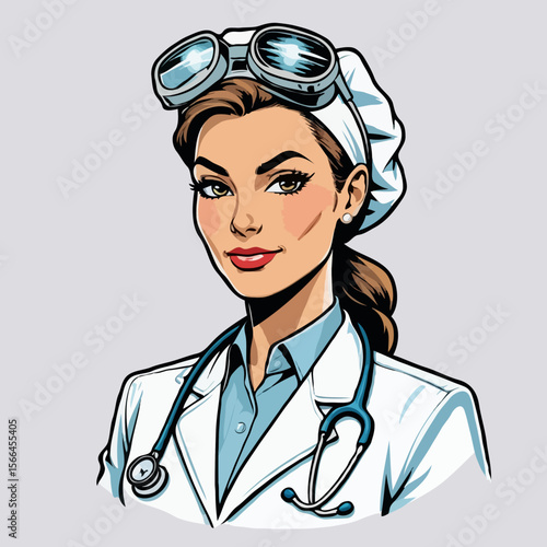 Adorable nurse with cap, healthcare worker, medical portrait, stethoscope, nurse illustration, caring professional, hospital art, medical sketch, healthcare design, nurse lifestyle, cute nurse, medica