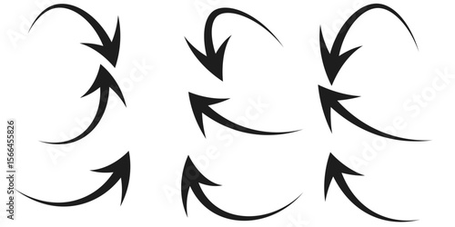 Illustration set of downward pointing curved arrows (monochrome),eps10
