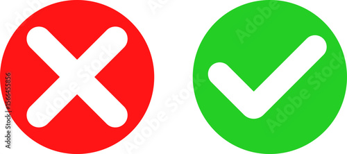 Checkmark and cross mark icon set. green tick mark. red icons. yes and no buttons. do and don't button
