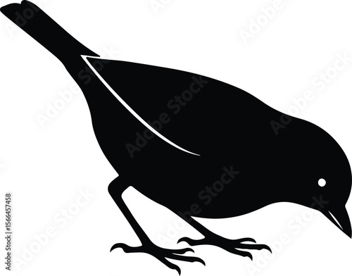 Silhouette of a small bird pecking at the ground vector illustration