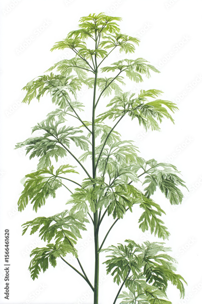 Naklejka premium Tall aralia plant displays its lacy leaves with vibrant, fresh appeal