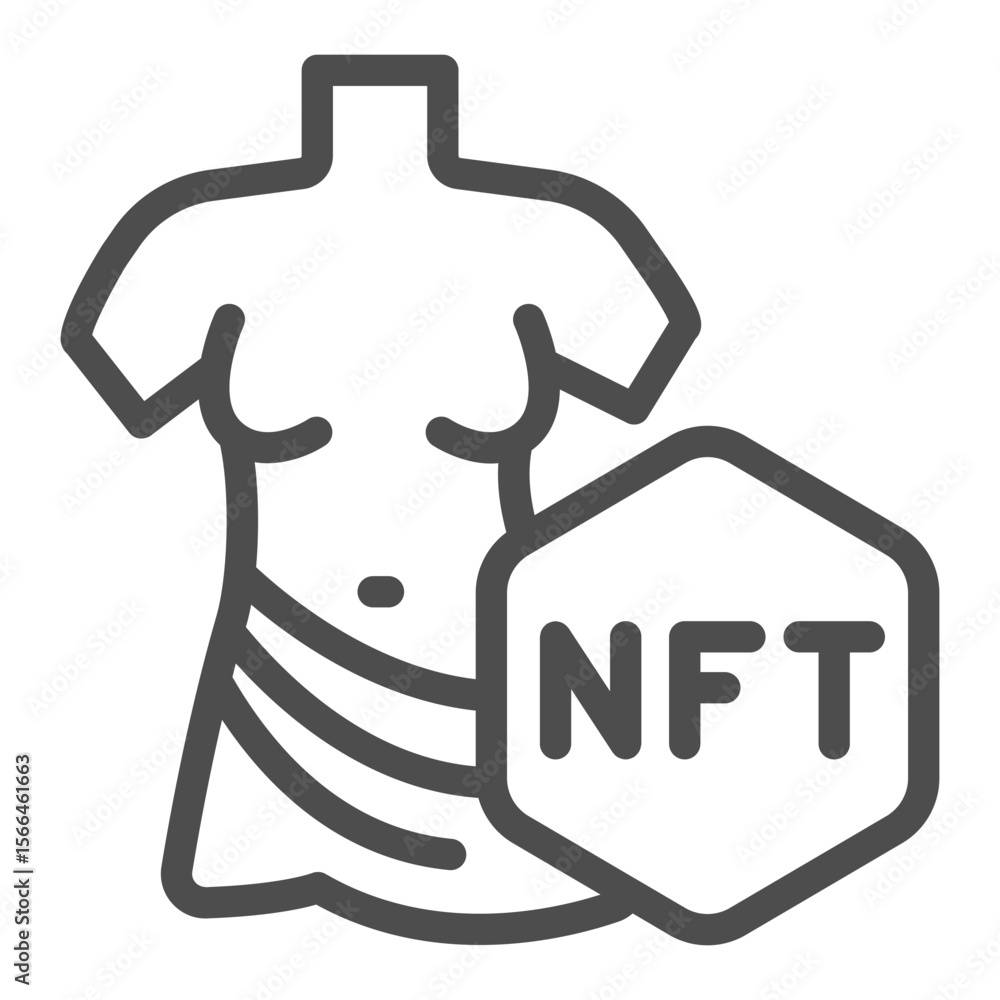 Woman statue with non fungible token line icon, NFT multiverse concept. Vector graphics. Famous sculpture artwork sign on white background, outline style icon for mobile or web design. Woman statue with non fungible token line icon, NFT multiverse concept. Vector graphics. Famous sculpture artwork sign on white background, outline style icon for mobile or web design.