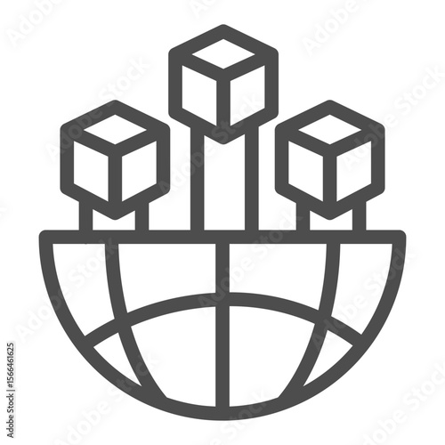 World globe of crypto tokens line icon, NFT multiverse concept. Vector graphics. Crypto assets exchange sign on white background, outline style icon for mobile or web design.