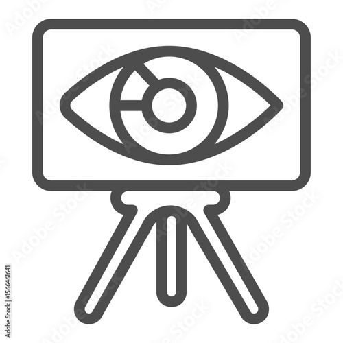Tripod easel with eye line icon, NFT multiverse concept. Vector graphics. Famous person artwork canvas sign on white background, outline style icon for mobile or web design.