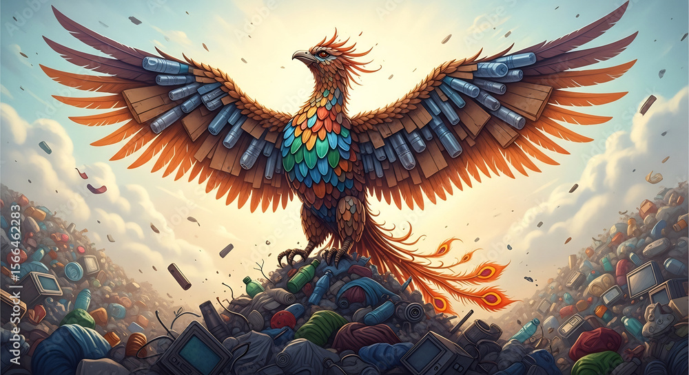 Obraz premium Phoenix Rising from Waste: A Symbol for Keep America Beautiful Week