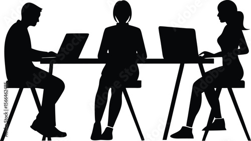 Diverse Professionals Collaborating on Laptops at a Long Table,   Modern Teamwork and Office Productivity Scene. new 2025 trendy.