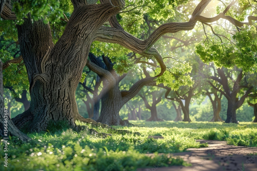 High Detail Image of Ancient Oak Trees in a Park on a Sunny Day, Nature Beauty High Detail Image of Ancient Oak Trees in a Park on a Sunny Day, Nature Beauty