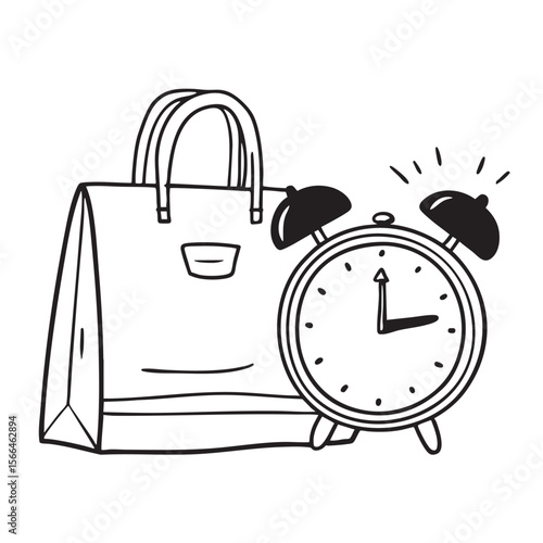 A ringing clock placed next to a bag