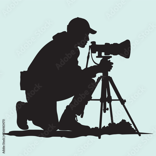 Movie Camera Operator Silhouette Icon Film Crew and Recording Design