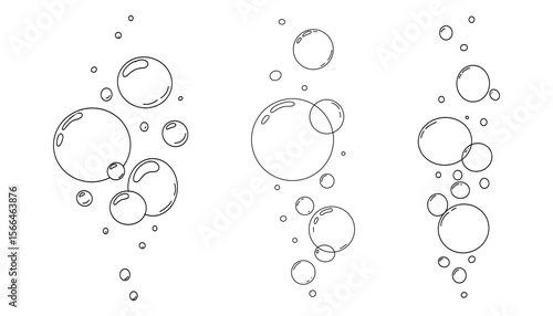 Bubbles fizzy doodle sketch hand drawn set. Line shampoo bubbles, champagne gas linear, air. Water balls. sparkles.