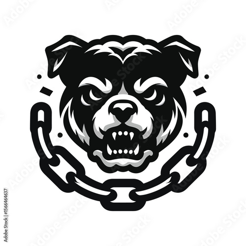 Angry Guard Dog Face with Chain Collar - Pitbull Mascot Logo Vector