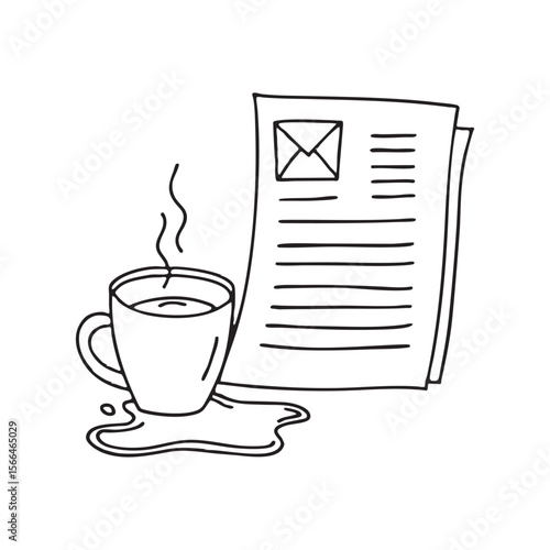A cup of coffee overturned beside an email printout