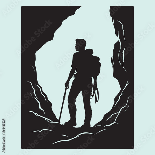 Cavers Exploring a Cave Silhouette Icon Adventure and Nature Scene