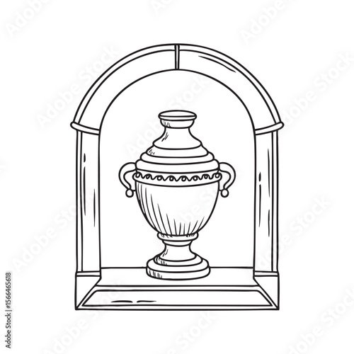 An urn set in the middle of a carved wall niche