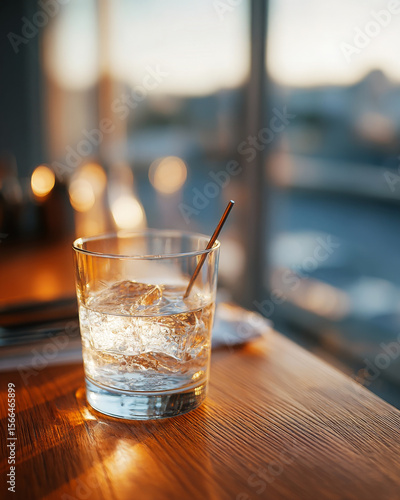 Refreshing ice water sits, cool drink, ready to be enjoyed