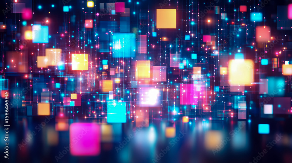 Obraz premium Concept: Abstract data network, Holiday: None, Purpose: Wallpaper, a dynamic arrangement of geometric forms and light