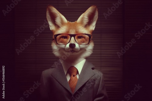 A fox wearing a suit and tie with glasses