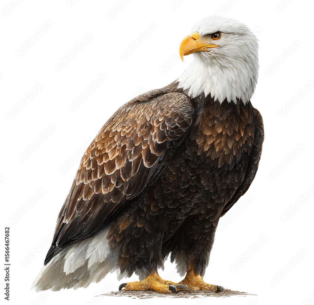 Fototapeta premium Bald eagle full body standing transparent background 