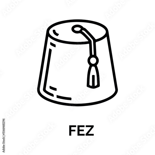 Line Art Illustration of a Red Fez Hat with Tassel