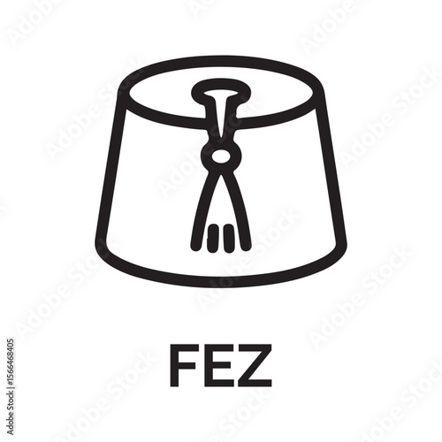 Black Line Art Illustration of a Fez Hat headwear head covering
