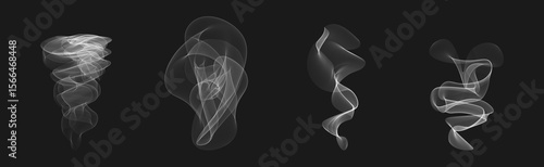 set of Ultrathin lines of fluid geometry, smoke-like image, dynamic vector, distorted spheres, digital fractal