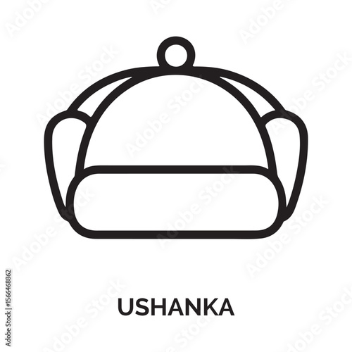 Black Line Art Illustration of a Ushanka Hat winter hat