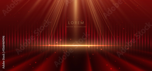 Scene red luxury background with gold lighting effect. Template premium award design.