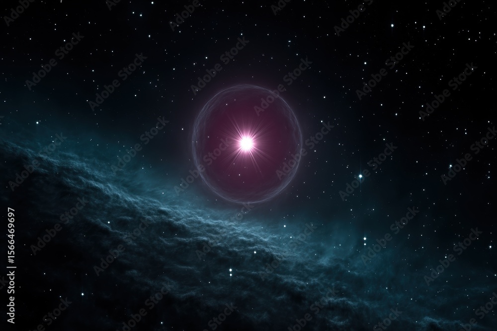Fototapeta premium A bright star in the middle of a dark space with stars in the background