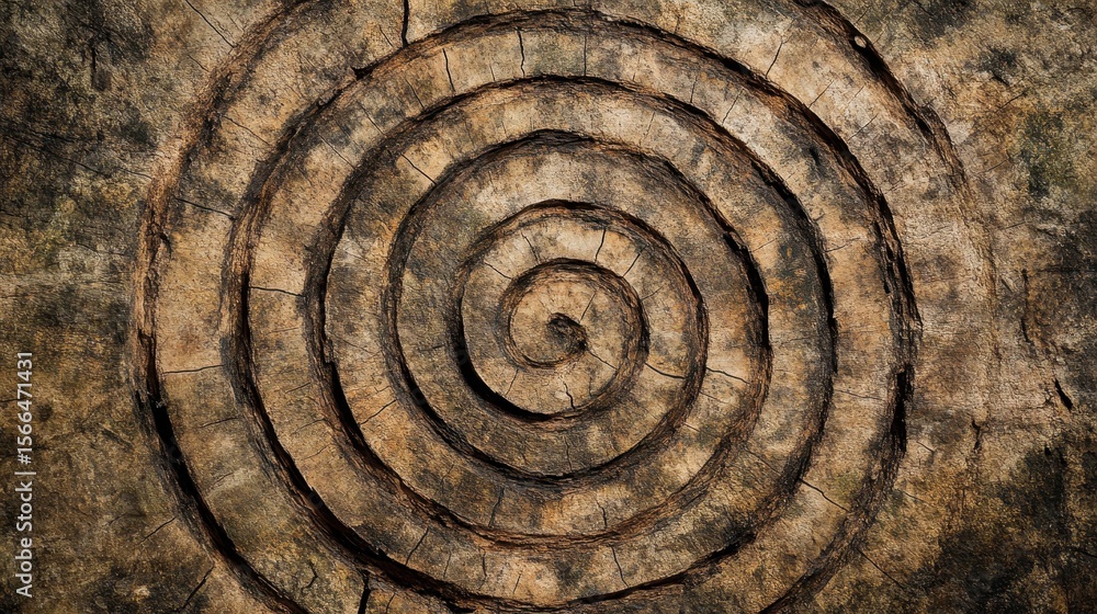Fototapeta premium Detailed Close-Up View of Spiral Tree Ring Pattern on Wood Surface