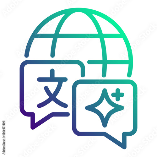 Artificial intelligence translates. This is a vector single icon with a dashed line gradient style. It is suitable for various purposes, including website design, mobile app design, and logo design.