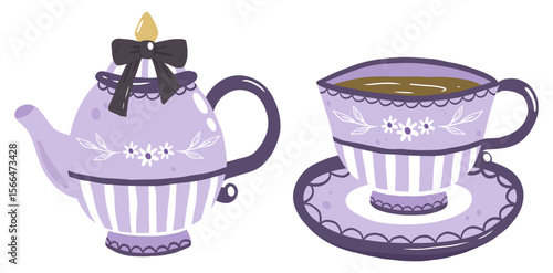 Whimsical Purple Tea Cup Clipart – Magical Cozy Mug Illustration | Cute Purple Teacup Illustration – Cozy Pastel Tea Mug Clipart for Aesthetic Designs